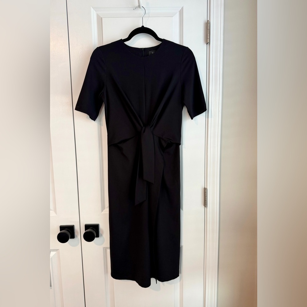 MAAC London Black Structured Sheath Dress Tie Waist Size Small
